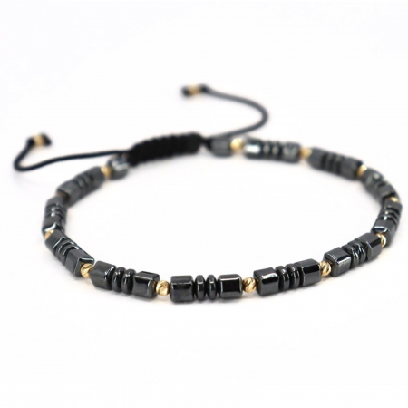 Brățară cu Bile de Aur 14K, Șnur Reglabil, Hematit Cuburi și Discuri 4mm [1]