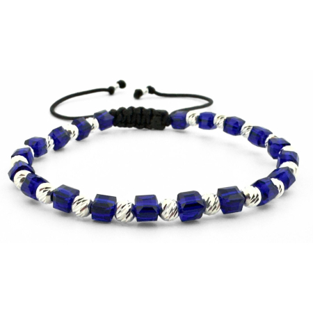 Bratari Argint - Brățară cu Biluțe de Argint de 4 mm și Cristale de Sticlă Albastre – Culoare, Încredere și Stil