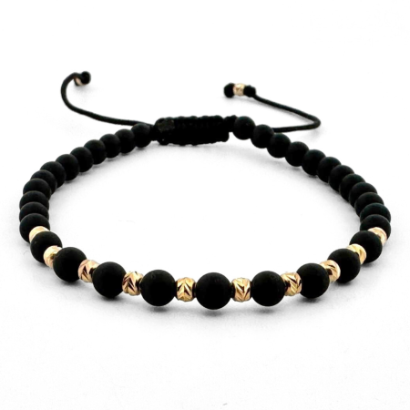 Bratari Argint - Brățară cu Biluțe de Argint Placate cu Aur și Pietre Semiprețioase Onix