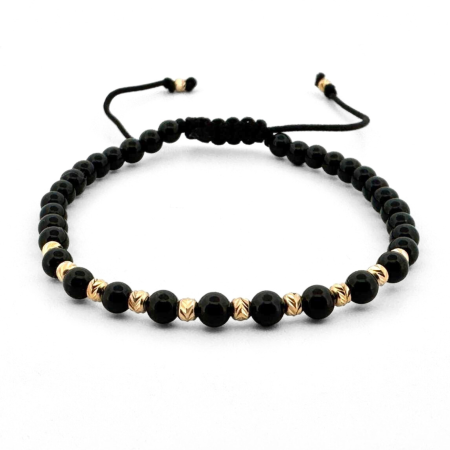 Bratari Argint - Brățară cu Biluțe de Argint Placate cu Aur și Pietre Semiprețioase Onix Lucios