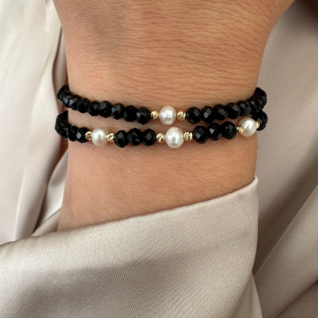 Brățară cu Biluțe de Aur 14K, 3 Perle Naturale și Cristale de Sticlă [1]