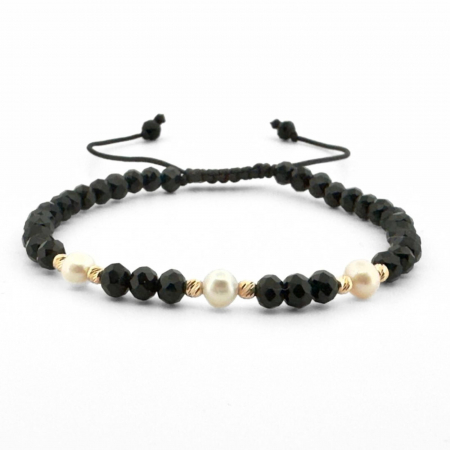 Brățară cu Biluțe de Aur 14K, 3 Perle Naturale și Cristale de Sticlă Bratari cu bilute de aur - Brățară cu Biluțe de Aur 14K, 3 Perle Naturale și Cristale de Sticlă