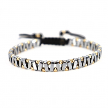 Brățară Bărbați cu Bile de Aur 14K, Hematit și Șnur Reglabil Bratari cu bilute de aur - Brățară Bărbați cu Bile de Aur 14K, Hematit și Șnur Reglabil