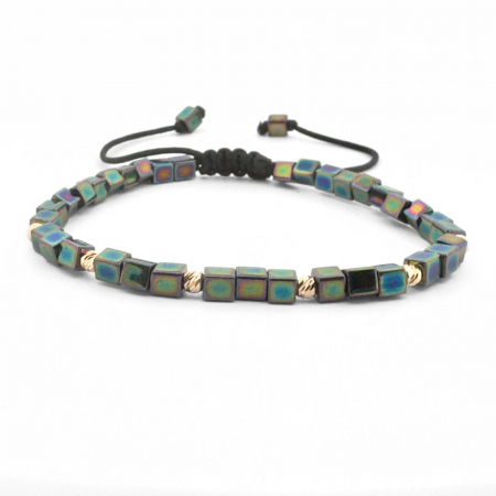Bratari Aur - Brățară cu Biluțe de Aur 14K, Mărgele Miyuki Multicolore Cubice 4mm, Șnur Reglabil