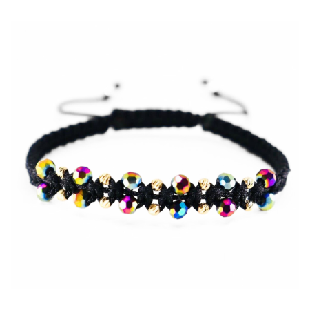 Brățară cu Biluțe de Aur 14K, Șnur Împletit și Cristale Multicolore Bratari cu bilute de aur - Brățară cu Biluțe de Aur 14K, Șnur Împletit și Cristale Multicolore