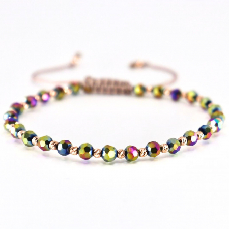 Brățară cu Biluțe de Aur Roz 14K, Cristale Multicolore și Șnur Reglabil Bratari cu bilute de aur - Brățară cu Biluțe de Aur Roz 14K, Cristale Multicolore și Șnur Reglabil