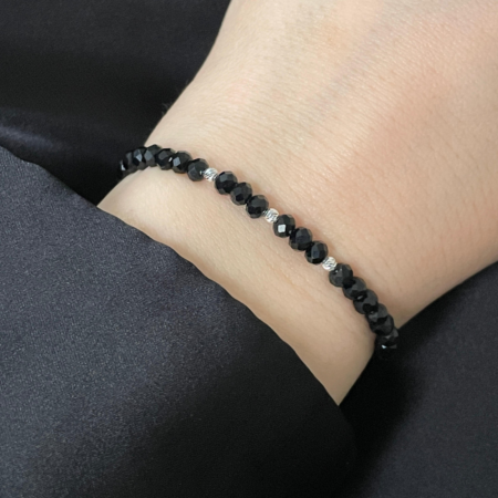 Brățară cu biluțe din argint 2.5 mm și cristale de sticlă rondele – Brățară unisex [2]