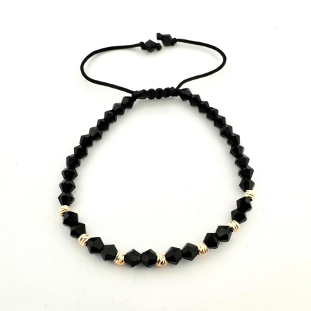 Brățară cu biluțe din argint 925 placate cu aur 18K 3 mm și cristale de sticlă negre biconice [1]