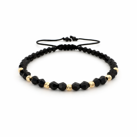 Bratari Argint - Brățară cu biluțe din argint 925 placate cu aur 18K 3 mm și cristale de sticlă negre biconice