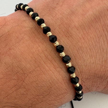 Brățară cu Biluțe din Argint 925 Placate cu Aur 18K 3 mm și Cristale de Sticlă Negre Rondele – Accesoriu Elegant și Versatil [2]