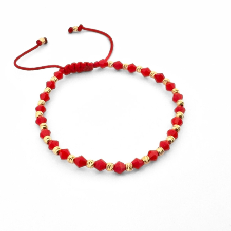 Brățară cu Biluțe din Argint 925 Placate cu Aur 18K 3 mm și Cristale de Sticlă Roșii Biconice – Accesoriu Delicat și Elegant [1]