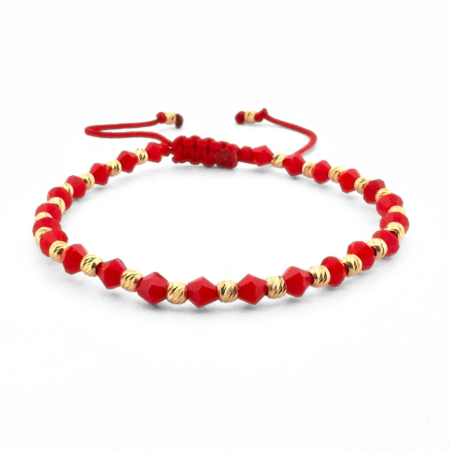 Brățară cu Biluțe din Argint 925 Placate cu Aur 18K 3 mm și Cristale de Sticlă Roșii Biconice – Accesoriu Delicat și Elegant [0]