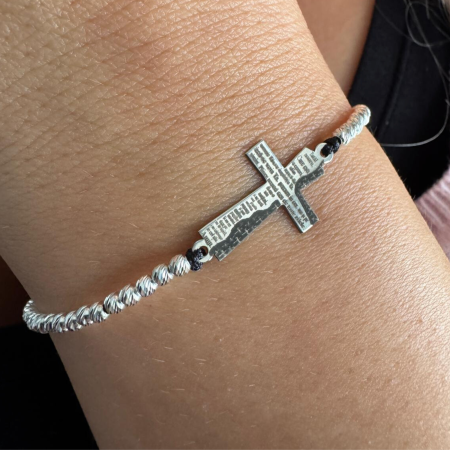 Brățară cu Biluțe din Argint 925 și Cruciuliță Gravată cu Rugăciunea „Tatăl Nostru” – Bijuterie Spirituală pentru Femei și Bărbați [4]