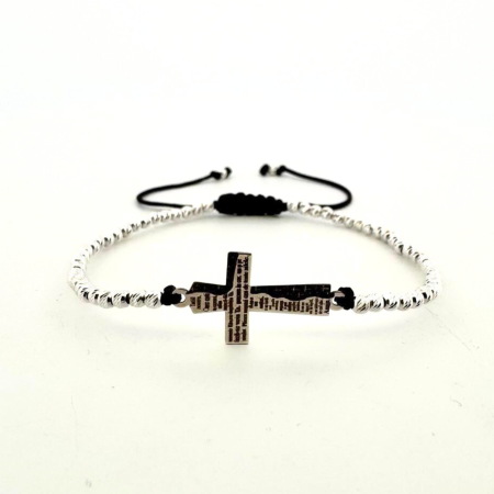 Bijuterii Personalizate - Brățară cu Biluțe din Argint 925 și Cruciuliță Gravată cu Rugăciunea „Tatăl Nostru” – Bijuterie Spirituală pentru Femei și Bărbați