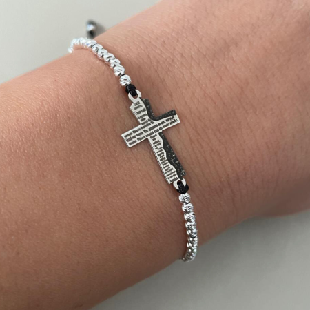 Brățară cu Biluțe din Argint 925 și Cruciuliță Gravată cu Rugăciunea „Tatăl Nostru” – Bijuterie Spirituală pentru Femei și Bărbați [1]