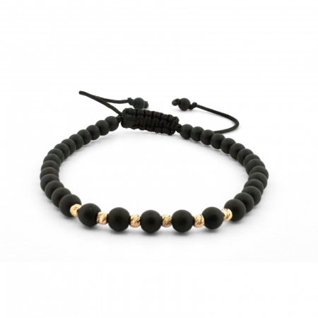 Bratari aur barbati - Brățară cu Biluțe din Aur 14K și Onix 4 mm – Protecție, Rafinament, Valoare