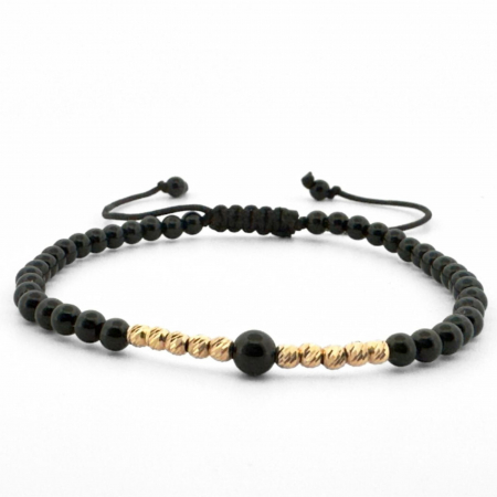 Brățară cu Biluțe din Aur 14K și Onix Negru Lucios Bratari cu bilute de aur - Brățară cu Biluțe din Aur 14K și Onix Negru Lucios