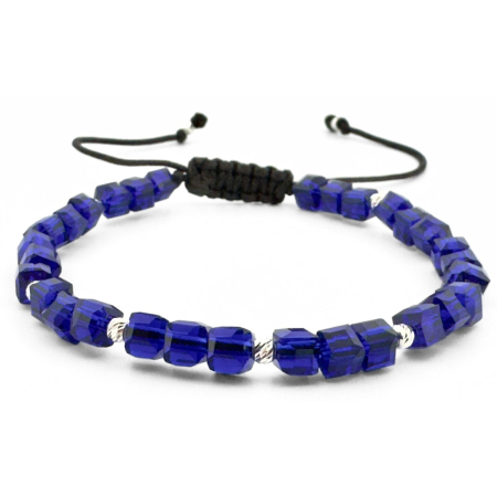 Bratari Argint - Brățară cu Cristale de Sticlă Albastre și Biluțe din Argint 925, cu Șnur Reglabil – Model Unisex