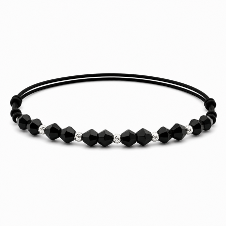 Bratari Argint - Brățară cu Cristale de Sticlă Negre Biconice și Biluțe din Argint 925 – Mister, Eleganță și Protecție