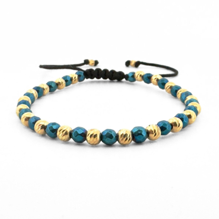 Bratari Argint - Brățară cu Hematit Albastru Fațetat 4 mm și Biluțe din Argint 925 Placate cu Aur 18K – Accesoriu Elegant cu Reflexii Moderne