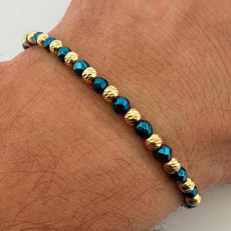 Brățară cu Hematit Albastru Fațetat 4 mm și Biluțe din Argint 925 Placate cu Aur 18K – Accesoriu Elegant cu Reflexii Moderne [2]