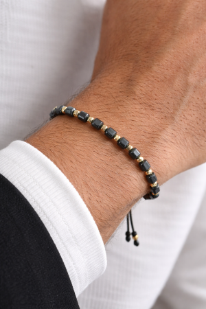 Brățară cu Hematit Cuburi și Biluțe de Argint de 3 mm Placat cu Aur [1]