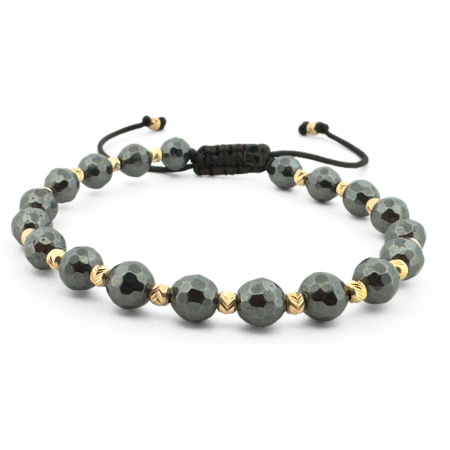 Bratari Argint - Brățară cu Hematit Fațetat 6 mm și Biluțe de Argint Placate cu Aur 3 mm