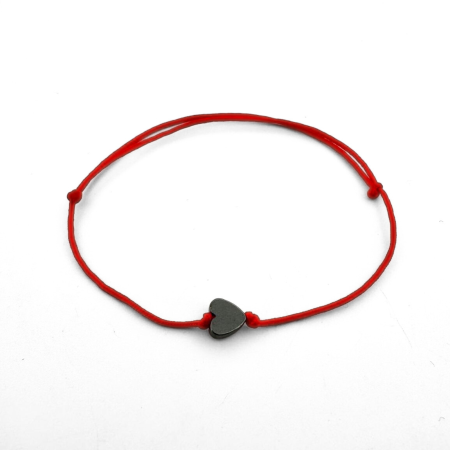 Bratari Argint - Brățară cu Inimioară din Hematit și Șnur Roșu Reglabil