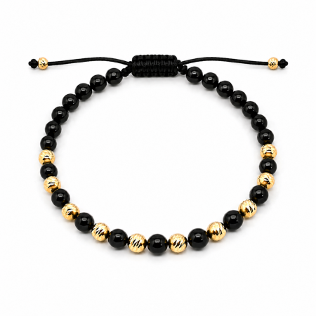 Brățară cu Onix Lucios 4 mm și 10 Biluțe din Argint 925 Placate cu Aur 18K – Design Minimalist și Modern [1]