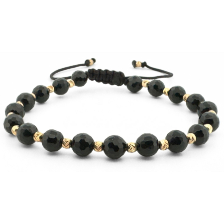 Bratari Argint - Brățară cu Onix Lucios Fațetat 6 mm și Biluțe de Argint Placate cu Aur 3 mm