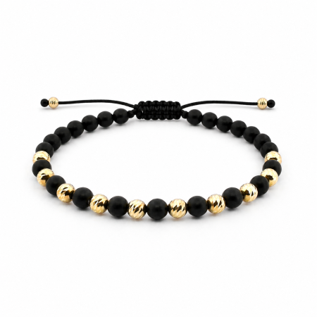 Bratari Argint - Brățară cu Onix Mat 4 mm și 10 Biluțe din Argint 925 Placate cu Aur 18K – Stil Modern și Discret