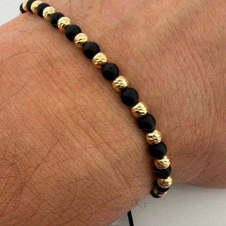 Brățară cu Onix Mat 4 mm și Biluțe din Argint 925 Placate cu Aur 18K 4 mm – Brățară Reglabilă cu Stil Modern și Versatil [4]