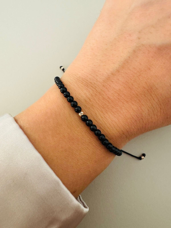 Brățară cu Onix Negru Lucios de 3 mm și Biluțe de Aur 14K – Putere, Protecție și Apreciere [1]
