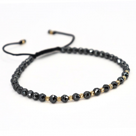 Brățară cu Bile de Aur 14K, Șnur și Hematit Fațetat 4 mm [1]