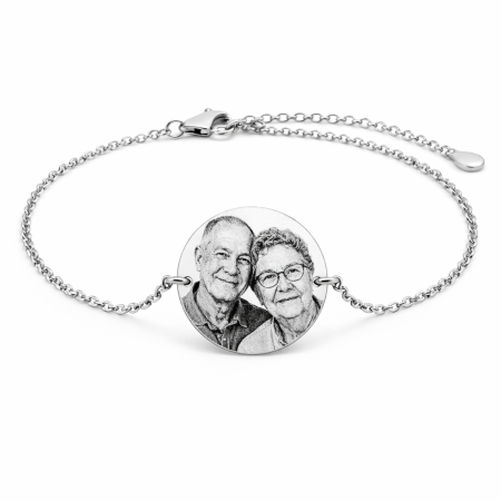 Bijuterii Personalizate - Brățară Damă cu Bănuț Personalizat cu Fotografie – Inox Argintiu, Gravură Laser