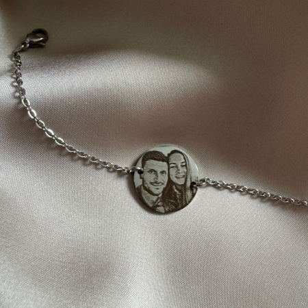 Brățară Damă cu Bănuț Personalizat cu Fotografie – Inox Argintiu, Gravură Laser [2]