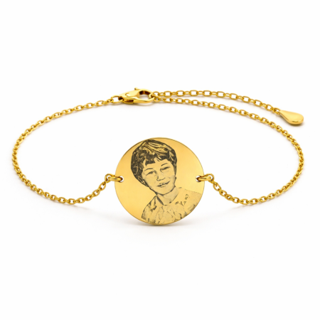 Bijuterii Personalizate - Brățară Damă cu Bănuț Personalizat cu Fotografie – Inox Auriu, Gravură Laser