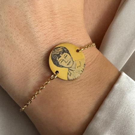 Bijuterii Personalizate - Brățară Damă cu Bănuț Personalizat cu Fotografie – Inox Auriu, Gravură Laser