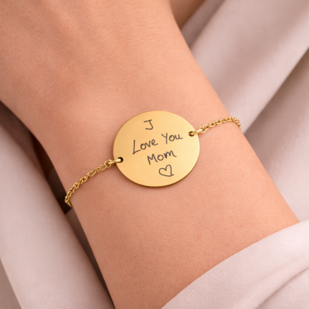 Brățară Damă cu Bănuț Personalizat cu Scrisul Tău de Mână – Inox Auriu, Gravură Laser [1]