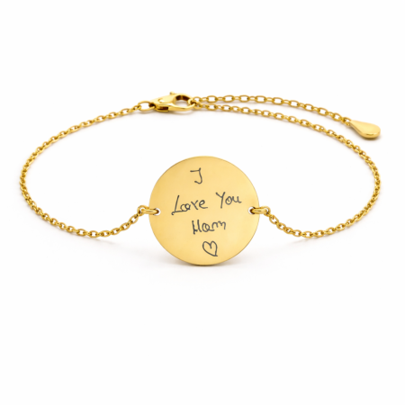Bijuterii Personalizate - Brățară Damă cu Bănuț Personalizat cu Scrisul Tău de Mână – Inox Auriu, Gravură Laser