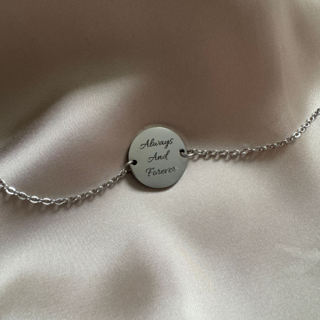 Brățară Damă cu Bănuț Personalizat Text – Inox Argintiu, Gravură Laser [3]