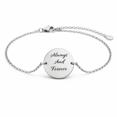 Bijuterii Personalizate - Brățară Damă cu Bănuț Personalizat Text – Inox Argintiu, Gravură Laser