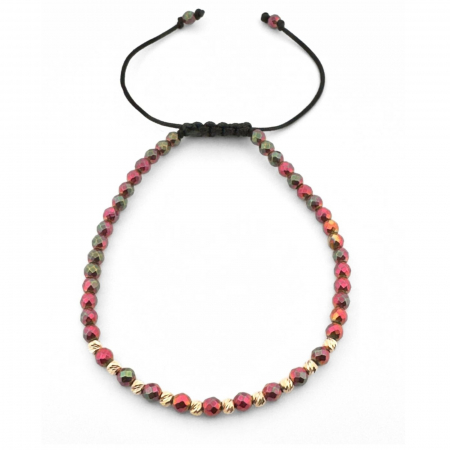 Brățara Damă cu Bile de Aur 14K, Pietre Hematit Multicolor 3 mm și Șnur Reglabil [1]