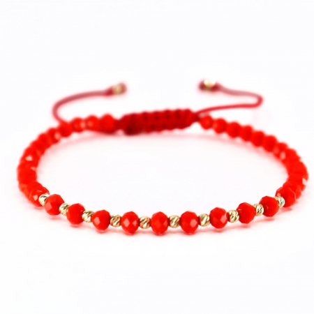 Brățară Damă cu Biluțe de Aur 14K, Cristale de Sticlă Roșie și Șnur Reglabil Bratari cu bilute de aur - Brățară Damă cu Biluțe de Aur 14K, Cristale de Sticlă Roșie și Șnur Reglabil