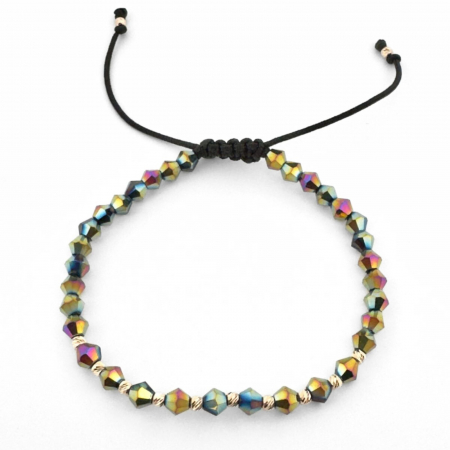 Brățară Damă cu Biluțe de Aur 14K, Cristale Multicolore Biconice, Șnur Reglabil [1]