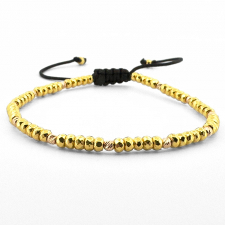 Brățară Damă cu Biluțe de Aur 14K, Hematit Auriu Rondele 3mm, Șnur Reglabil Bratari cu bilute de aur - Brățară Damă cu Biluțe de Aur 14K, Hematit Auriu Rondele 3mm, Șnur Reglabil