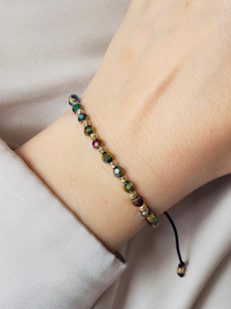 Brățară damă cu biluțe din argint 925 placate cu aur 18K 3 mm și cristale de sticlă multicolore [2]