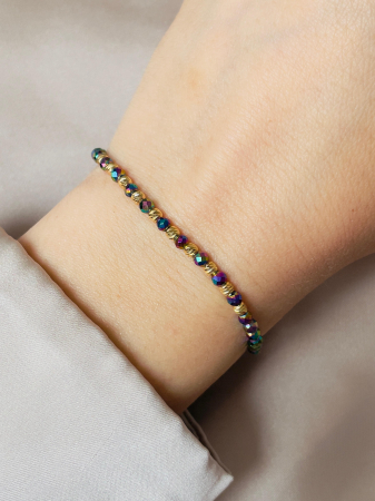 Brățară damă cu biluțe din argint 925 placate cu aur 18K 3 mm și hematit fațetat multicolor 3 mm – Accesoriu elegant cu accente moderne [2]