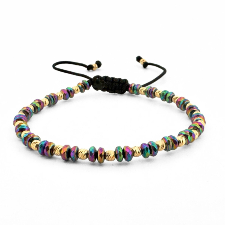 Bratari Argint - Brățară damă cu biluțe din argint 925 placate cu aur 18K 3 mm și hematit rondele fațetate multicolor