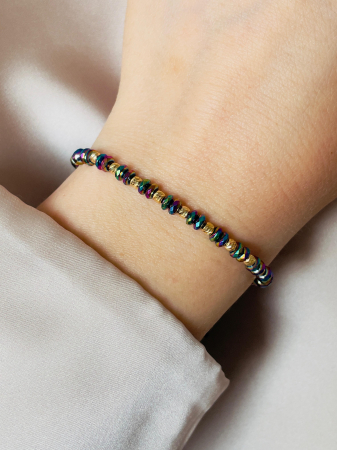 Brățară damă cu biluțe din argint 925 placate cu aur 18K 3 mm și hematit rondele fațetate multicolor [2]